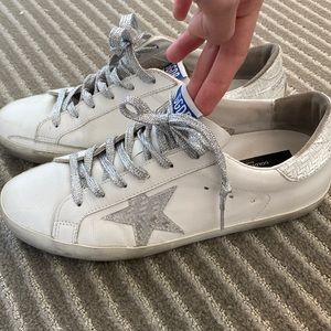 Golden goose white and silver sneakers